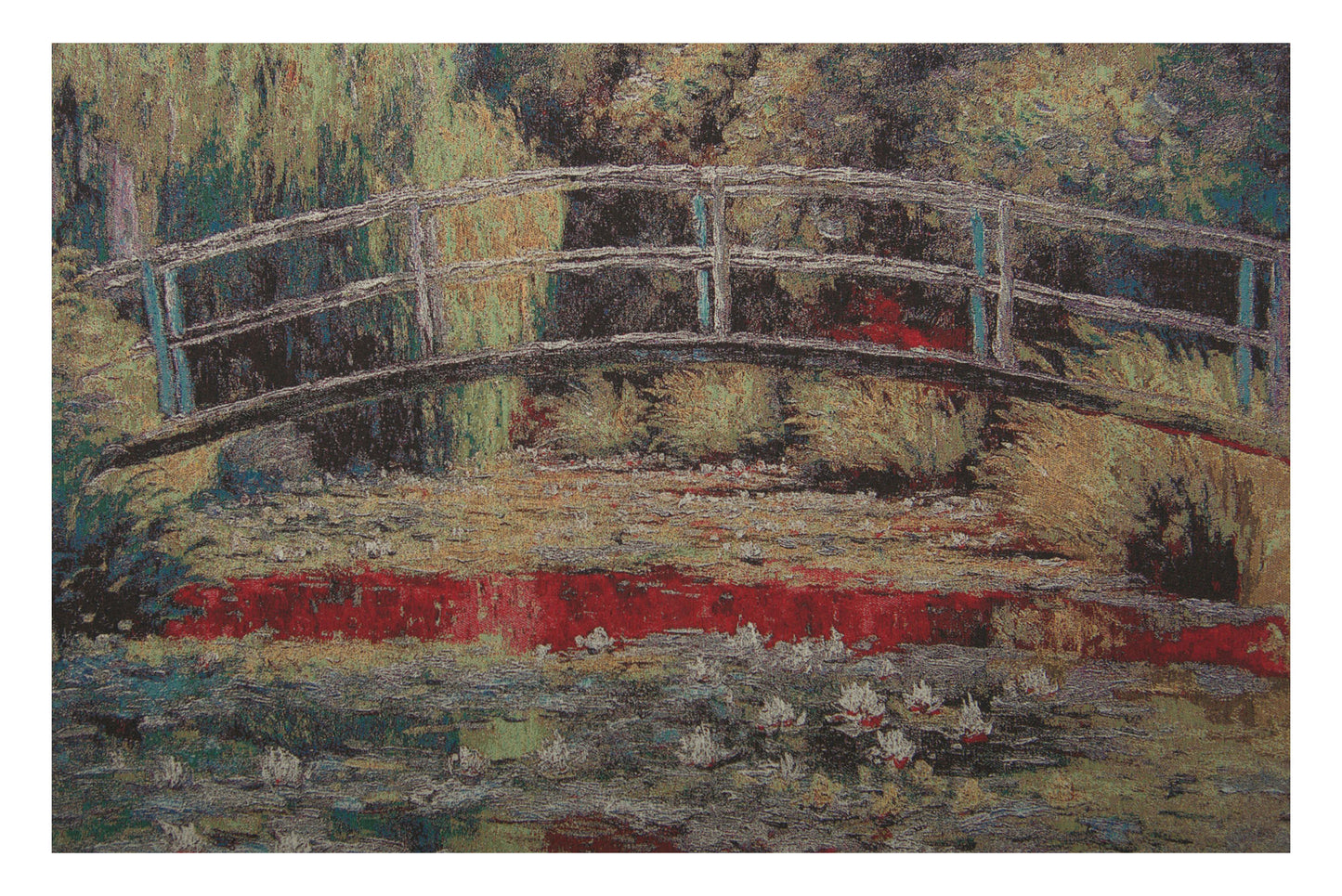 Bridge Over a Pond Of Lilies Stretched Wall Tapestry
