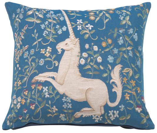 Licorne Fleuri Blue French Cushion Cover