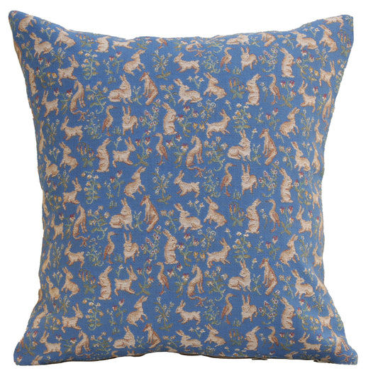 Mille Fleurs and Little Animals Blue French Cushion Cover