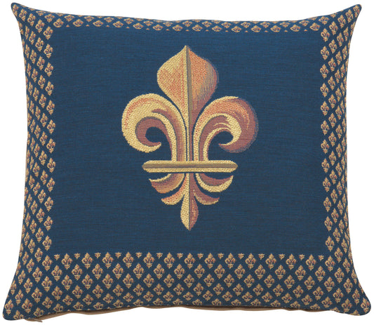 Framed Fleur de Lys Blue French Cushion Cover
