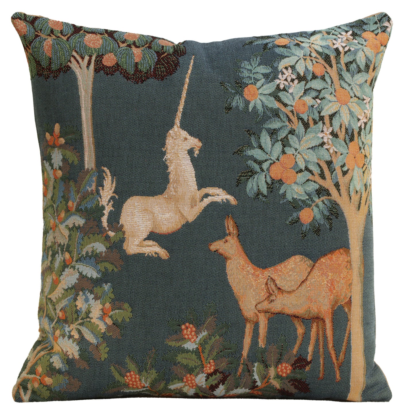 Unicorn and Does Forest Blue French Cushion Cover