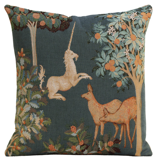 Unicorn and Does Forest Blue French Cushion Cover