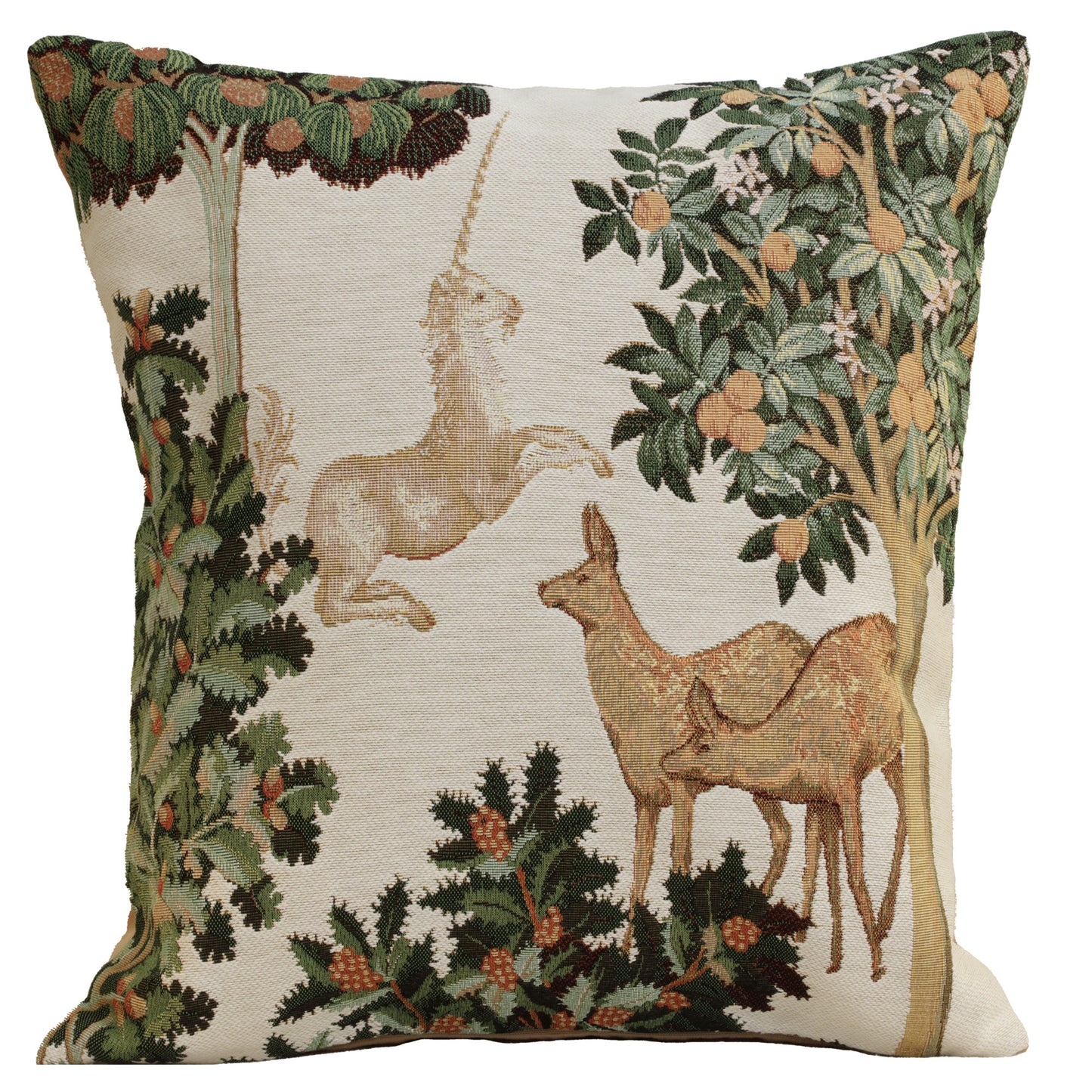 Unicorn and Does Forest White French Cushion Cover