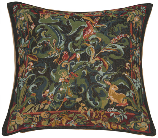 Animals with Aristoloches Green French Cushion Cover