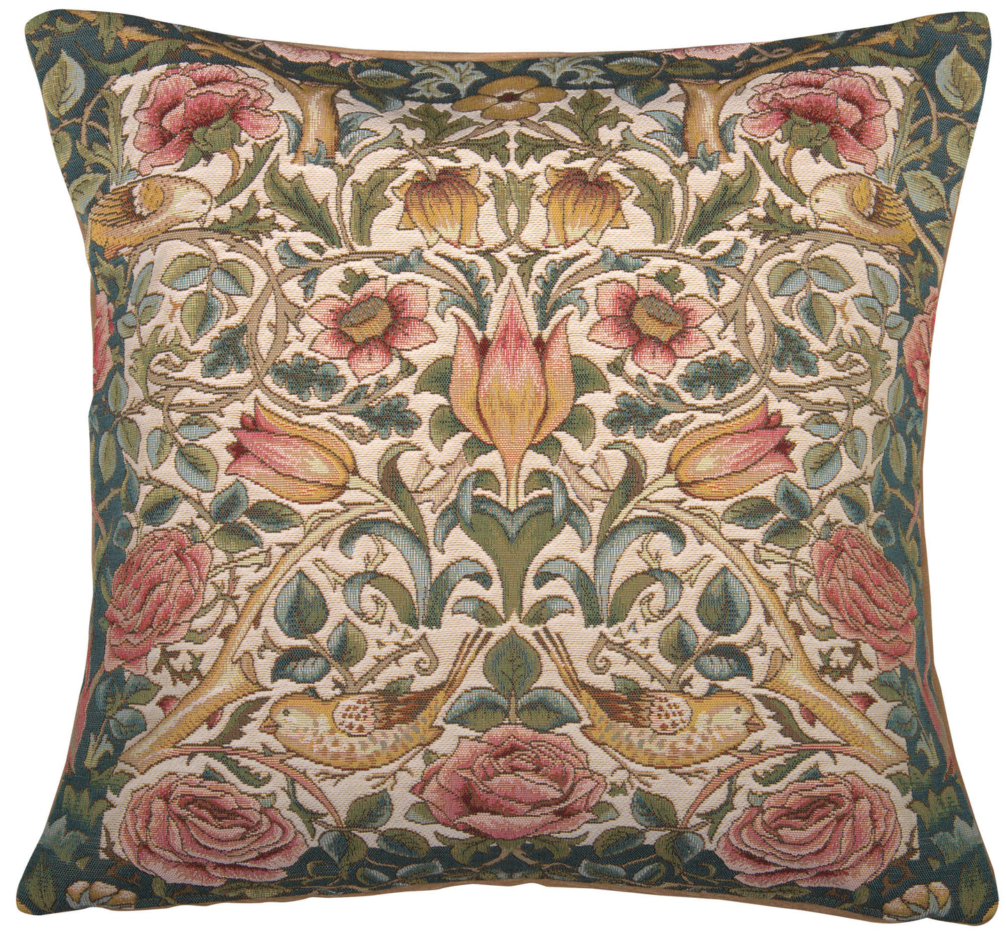 Roses and Birds White French Cushion Cover