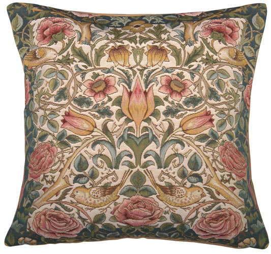 Roses and Birds White French Cushion Cover