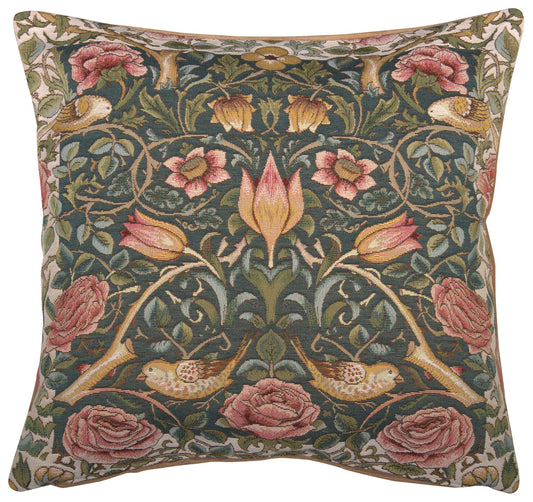 Roses and Birds Blue French Cushion Cover