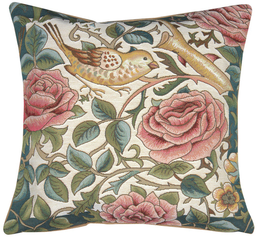 Zoom Bird and Roses White French Cushion Cover