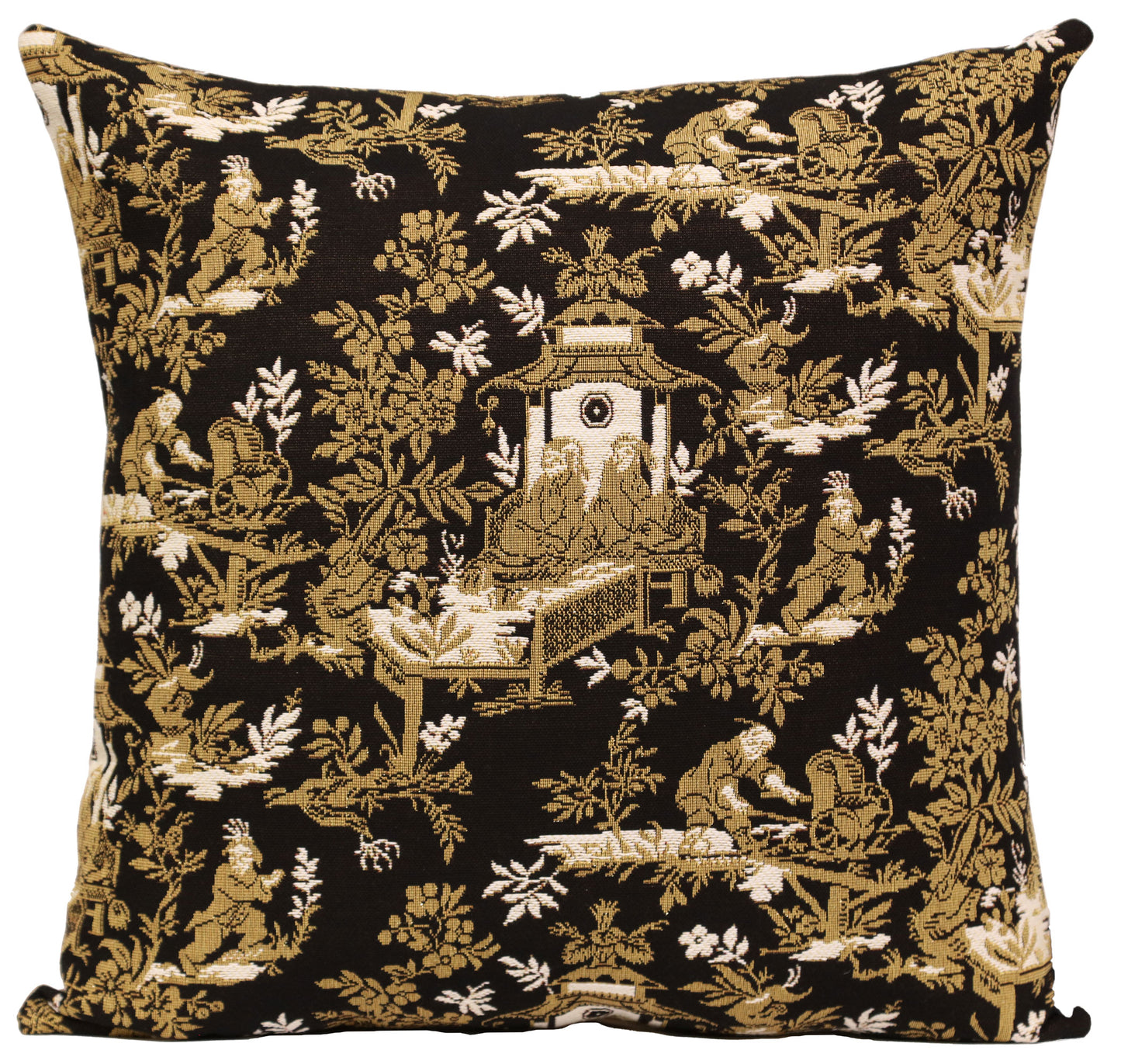 The Chinese on a Wheelbarrow Kiosk Black French Cushion Cover