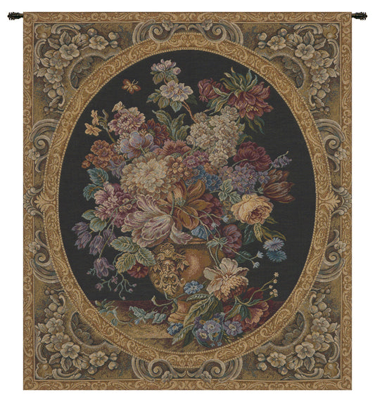 Floral Composition in Vase Dark Green Italian Wall Tapestry