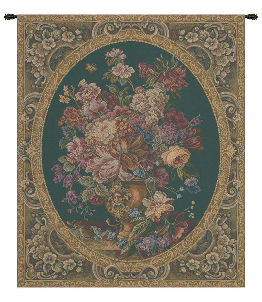 Floral Composition in Vase Green Italian Wall Tapestry