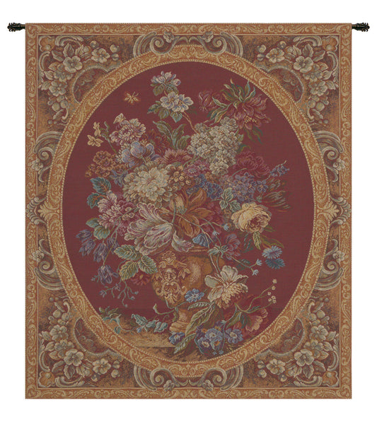 Floral Composition in Vase Burgundy Italian Wall Tapestry