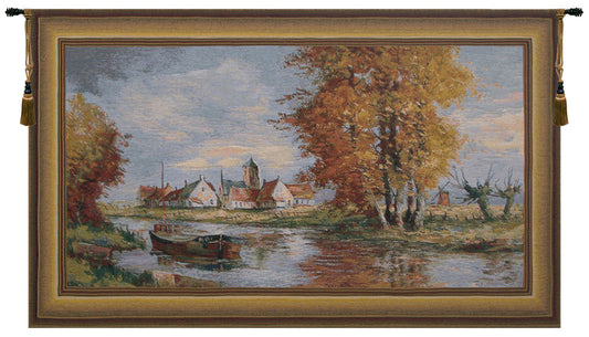 Riverside Flemish Village Belgian Tapestry Wall Art
