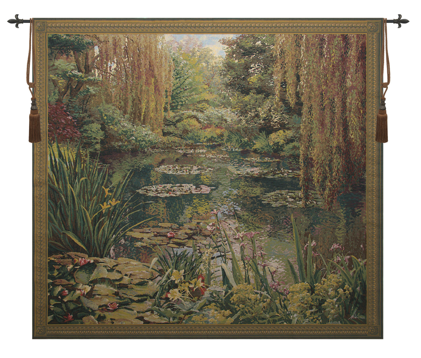 Monet's Garden 3 Large with Border Belgian Tapestry Wall Art