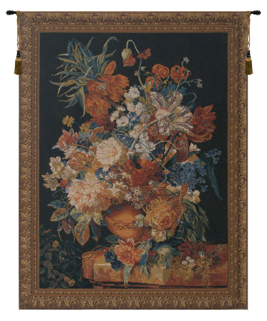 Terracotta Floral Bouquet Black Belgian Tapestry Wall Art