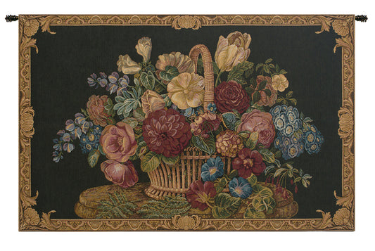 Flower Basket Black II Italian Wall Tapestry