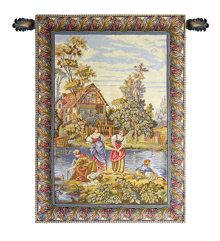 Washing by the Lake Vertical Italian Wall Tapestry