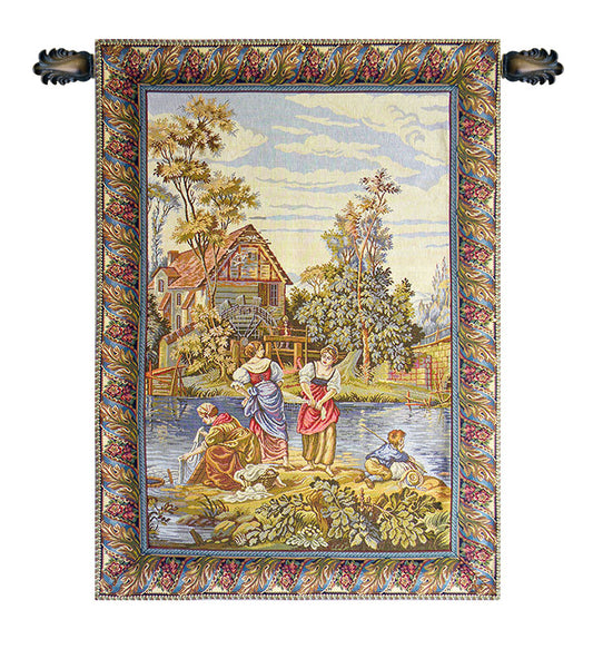 Washing by the Lake Vertical Italian Wall Tapestry