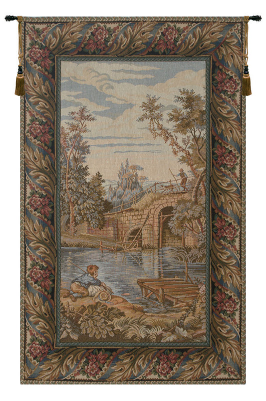 Fishing at the Lake Vertical Italian Wall Tapestry