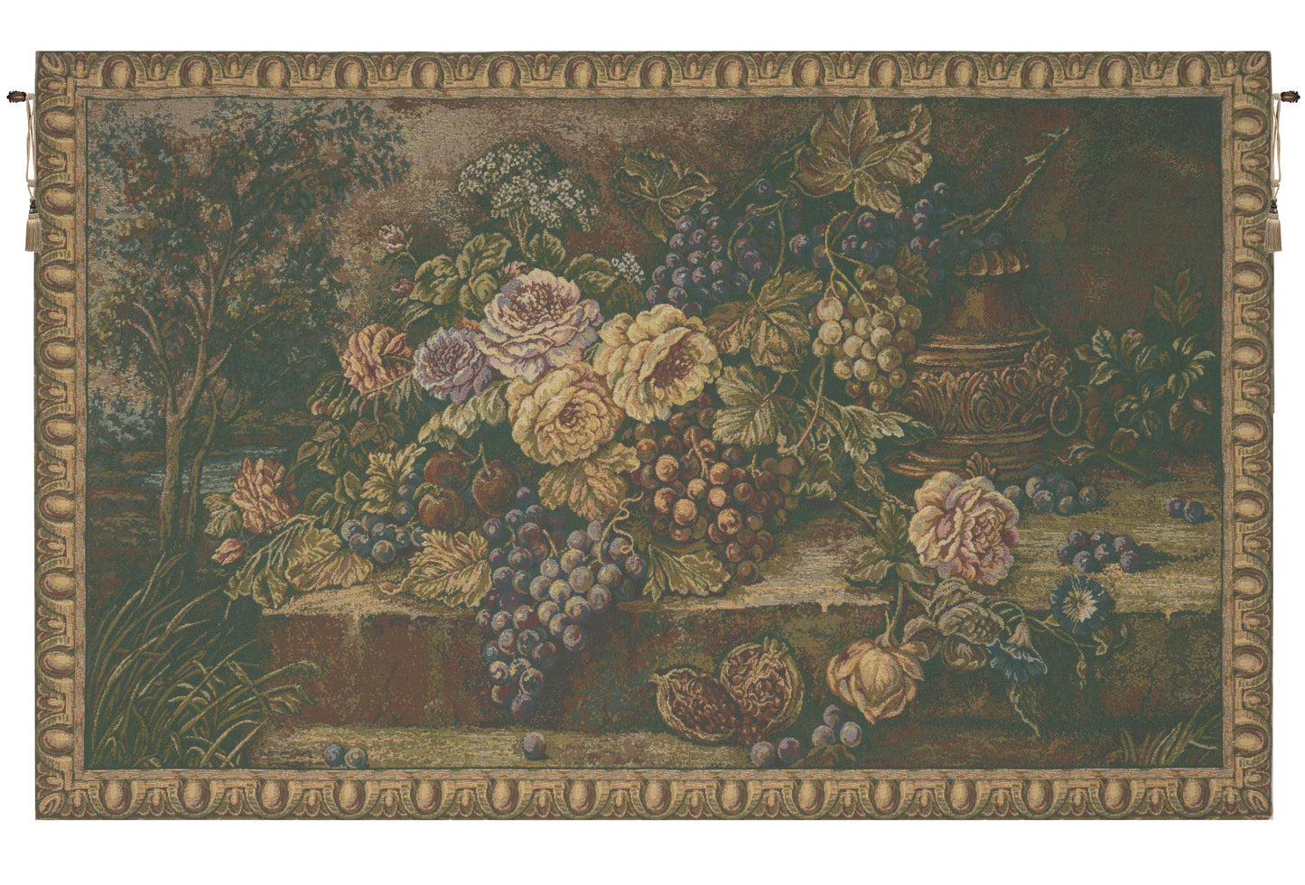 Bouquet with Grapes Green Italian Wall Tapestry