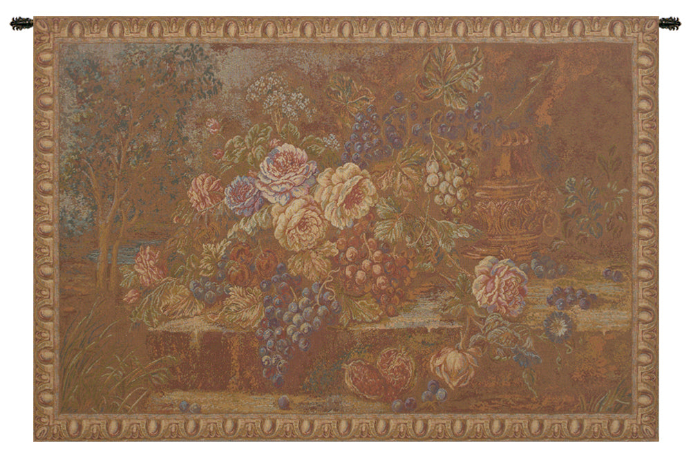 Bouquet with Grapes Red Italian Wall Tapestry