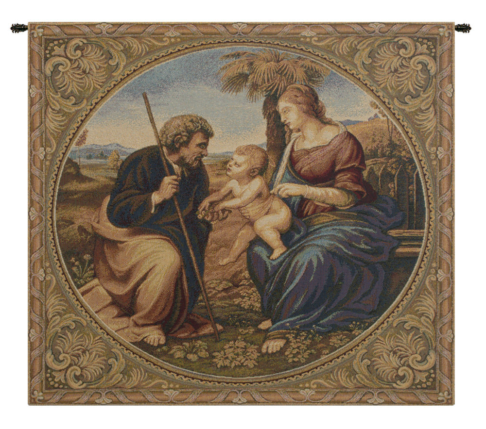 Sacred Family With Palm Italian Wall Tapestry
