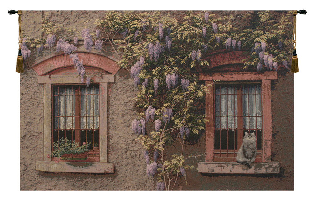 Windows with Wisteria Italian Wall Tapestry