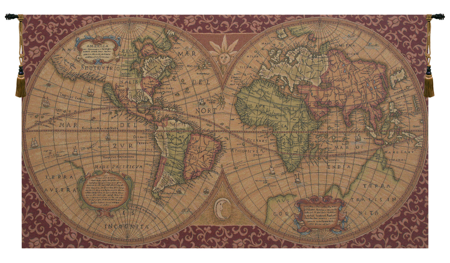 Old Map of the World Red European Wall Art