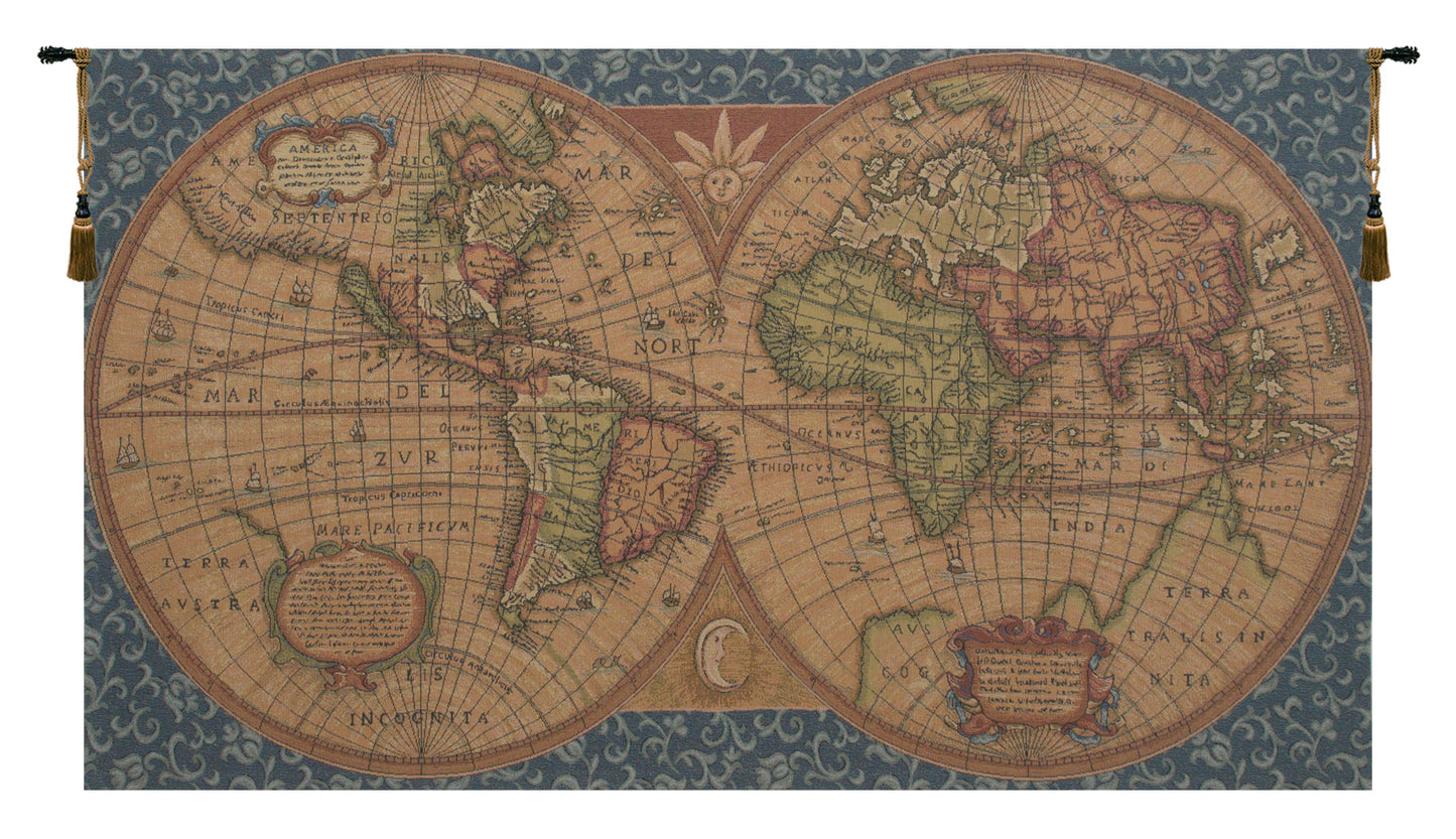 Old Map of the World Blue European Wall Art