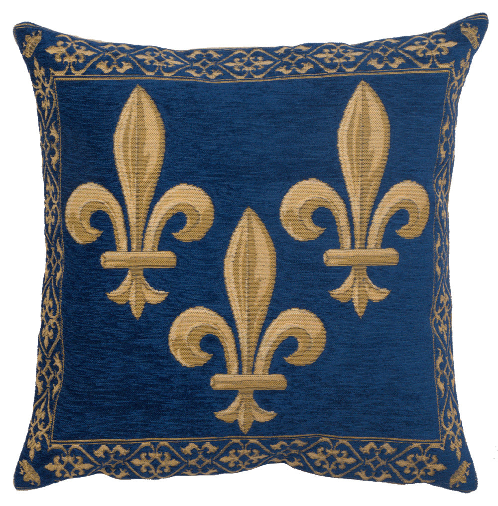 Fleur de Lys Blue II Velvet Background European Cushion Covers