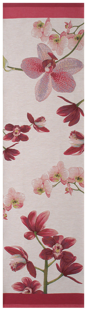 Pink Orchids White French Table Runner