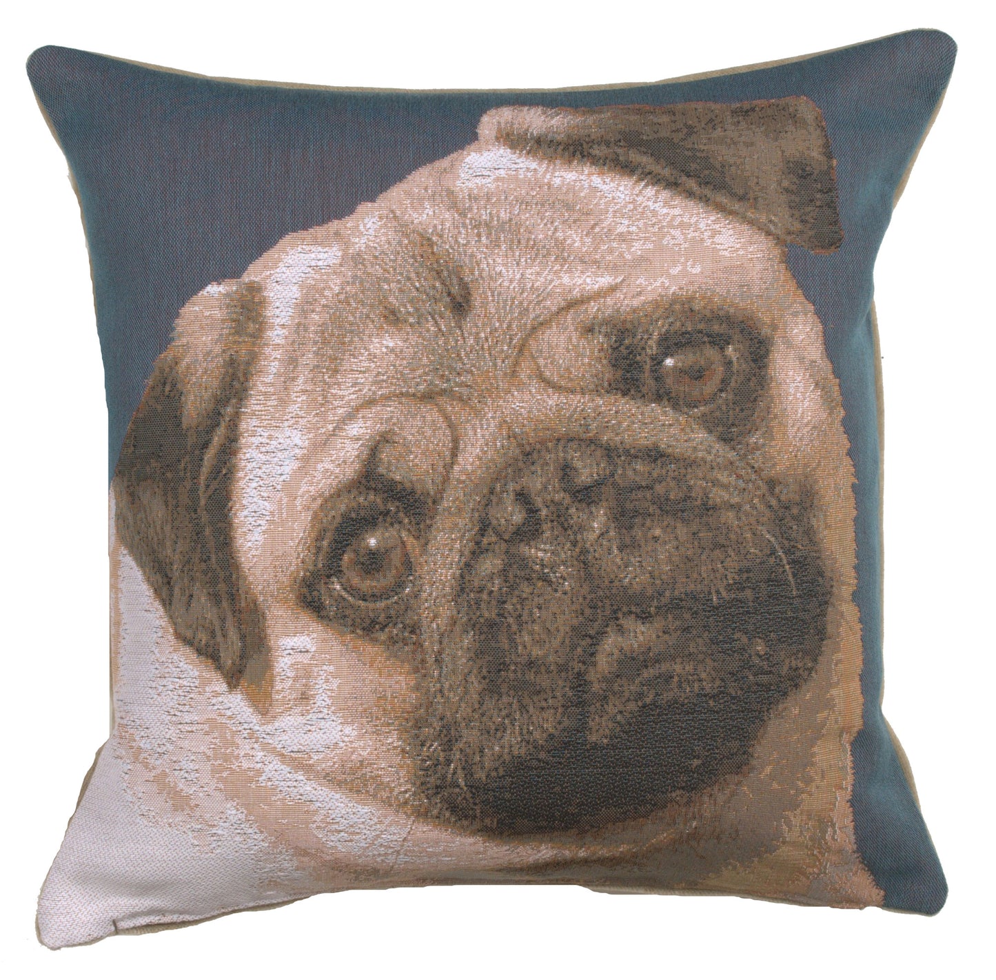 Pugs Face Blue French Cushion Cover
