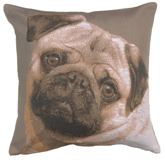Pugs Face Grey  French Cushion Cover