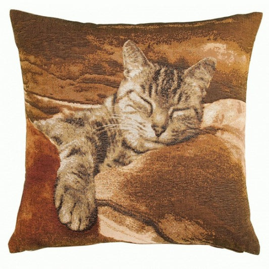 Sleeping Cat Brown I French Cushion Cover