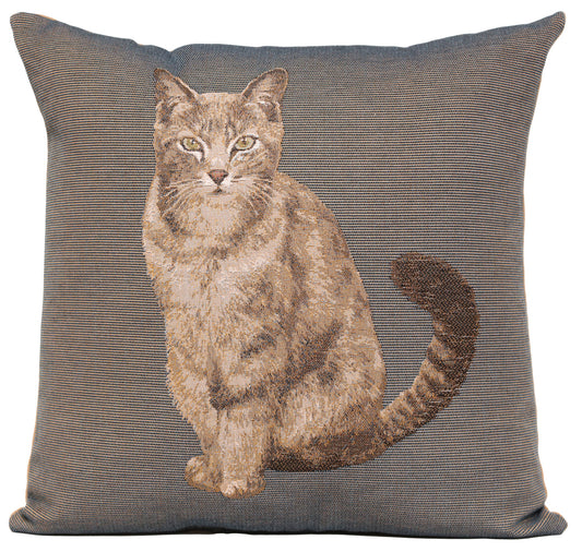 Tabby Cat Sitting Dark Grey French Cushion Cover
