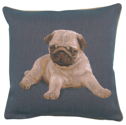 Puppy Pug Blue French Cushion Cover