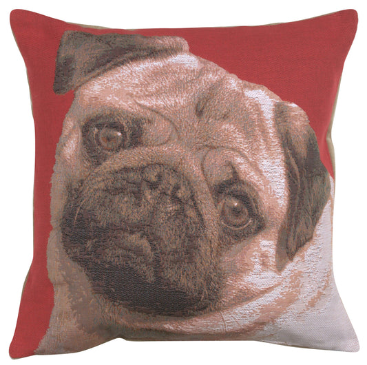 Pugs Face Red I French Cushion Cover