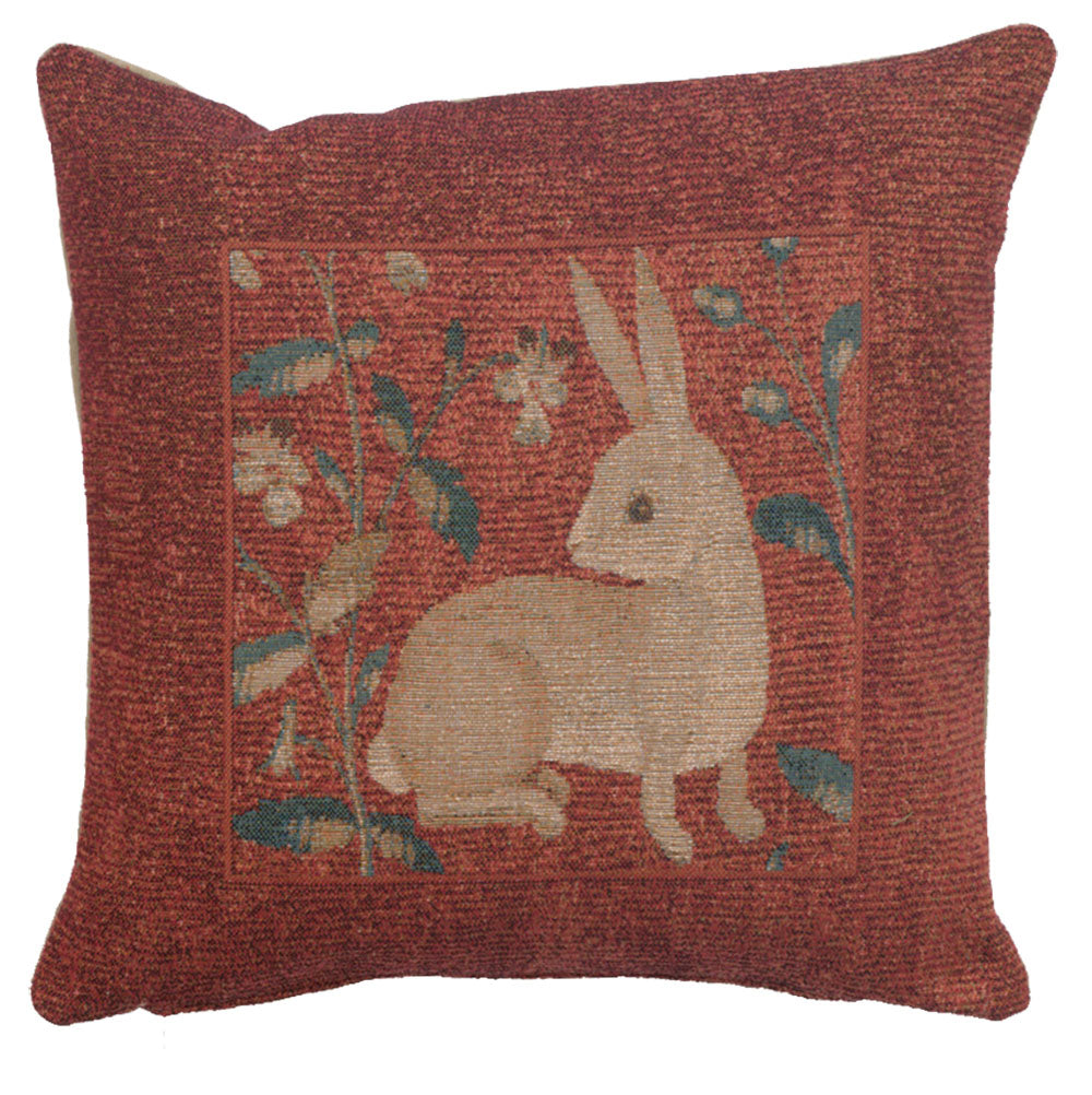 Sitting Rabbit in Red French Cushion Cover