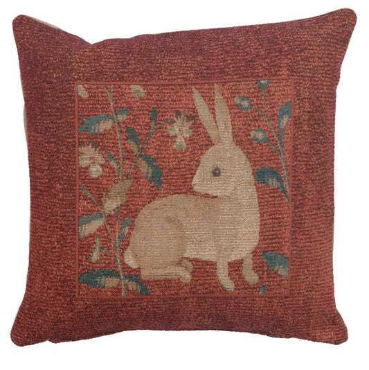 Sitting Rabbit in Red French Cushion Cover