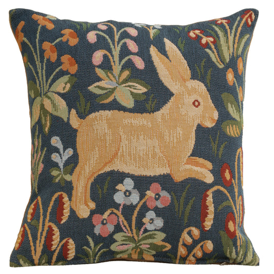 Running Rabbit in Blue  French Cushion Cover