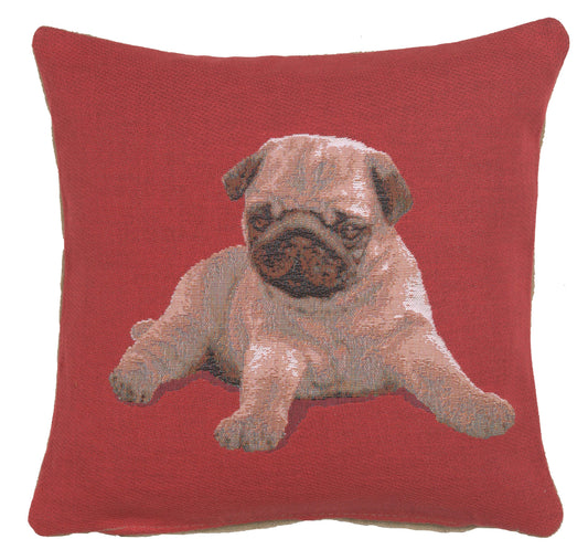 Puppy Pug Red French Cushion Cover