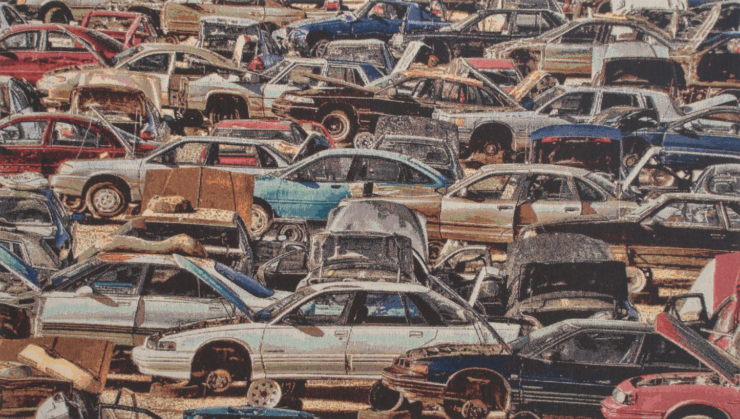The Car Junkyard Stretched Wall Tapestry