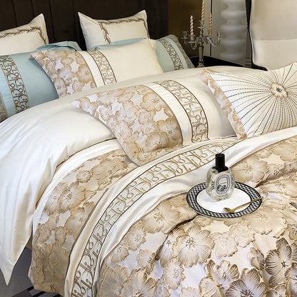 Belladonna Luxury Embossed Jacquard Embroidery Egyptian Cotton Duvet Cover Set