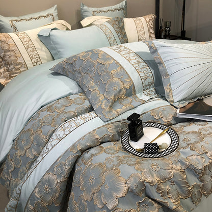 Belladonna Luxury Embossed Jacquard Embroidery Egyptian Cotton Duvet Cover Set
