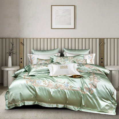 Abrial Green Embroidery Egyptian Cotton Duvet Cover Set - RoseStraya.com