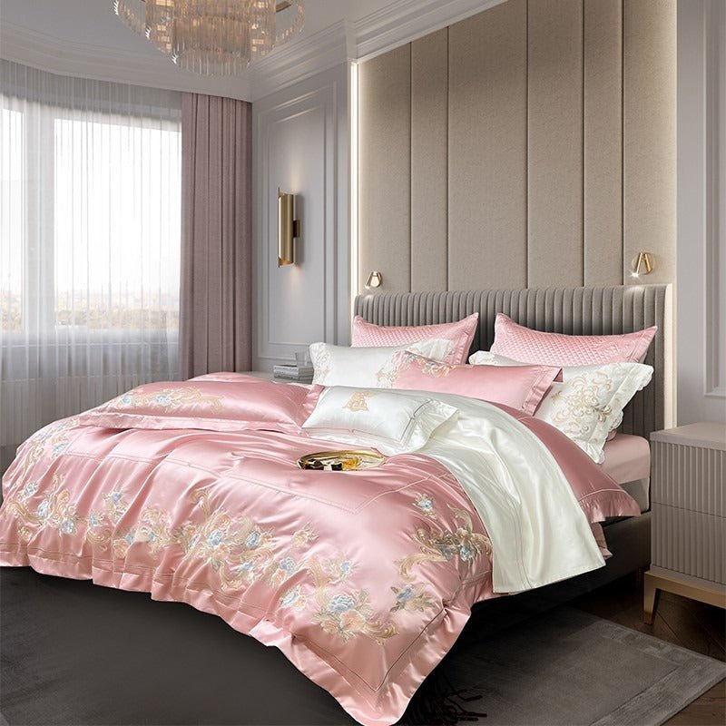 Abrial Pink Embroidery Egyptian Cotton Duvet Cover Set - RoseStraya.com