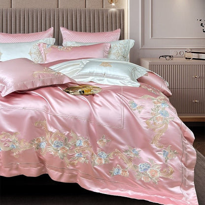 Abrial Pink Embroidery Egyptian Cotton Duvet Cover Set - RoseStraya.com