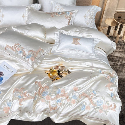 Abrial White Embroidery Egyptian Cotton Duvet Cover Set - RoseStraya.com