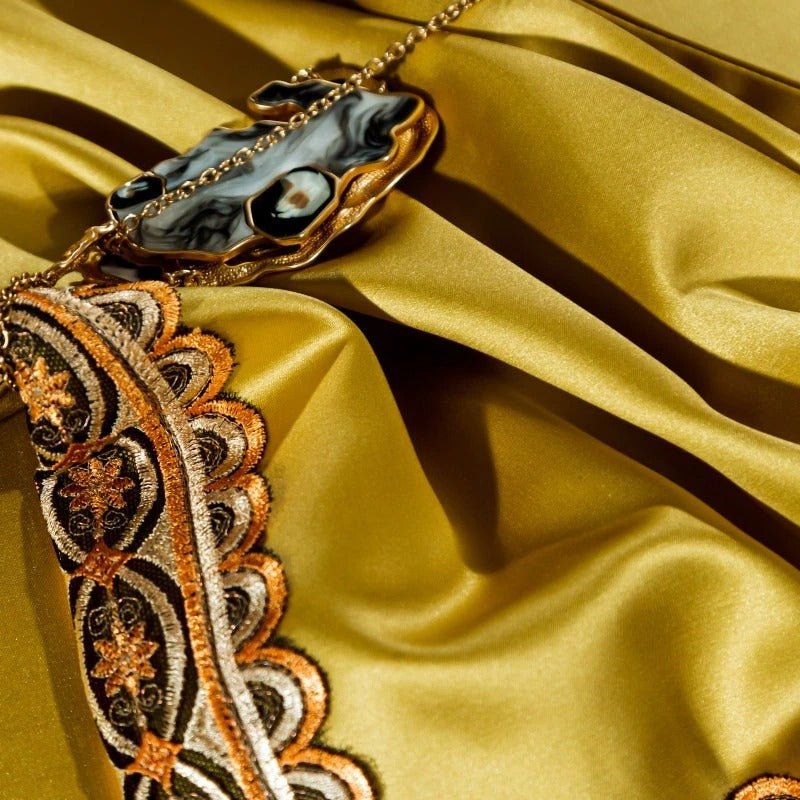Adriel Golden Egyptian Cotton Embroidery Duvet Cover Set - RoseStraya.com