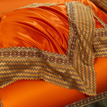 Adriel Orange Egyptian Cotton Embroidery Duvet Cover Set - RoseStraya.com